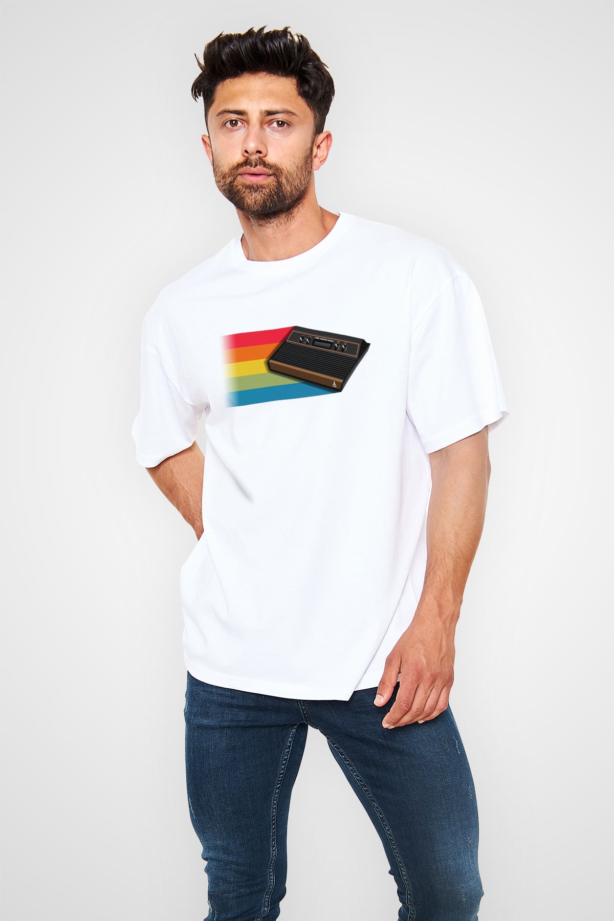 Atari Beyaz Unisex Oversize Tişört