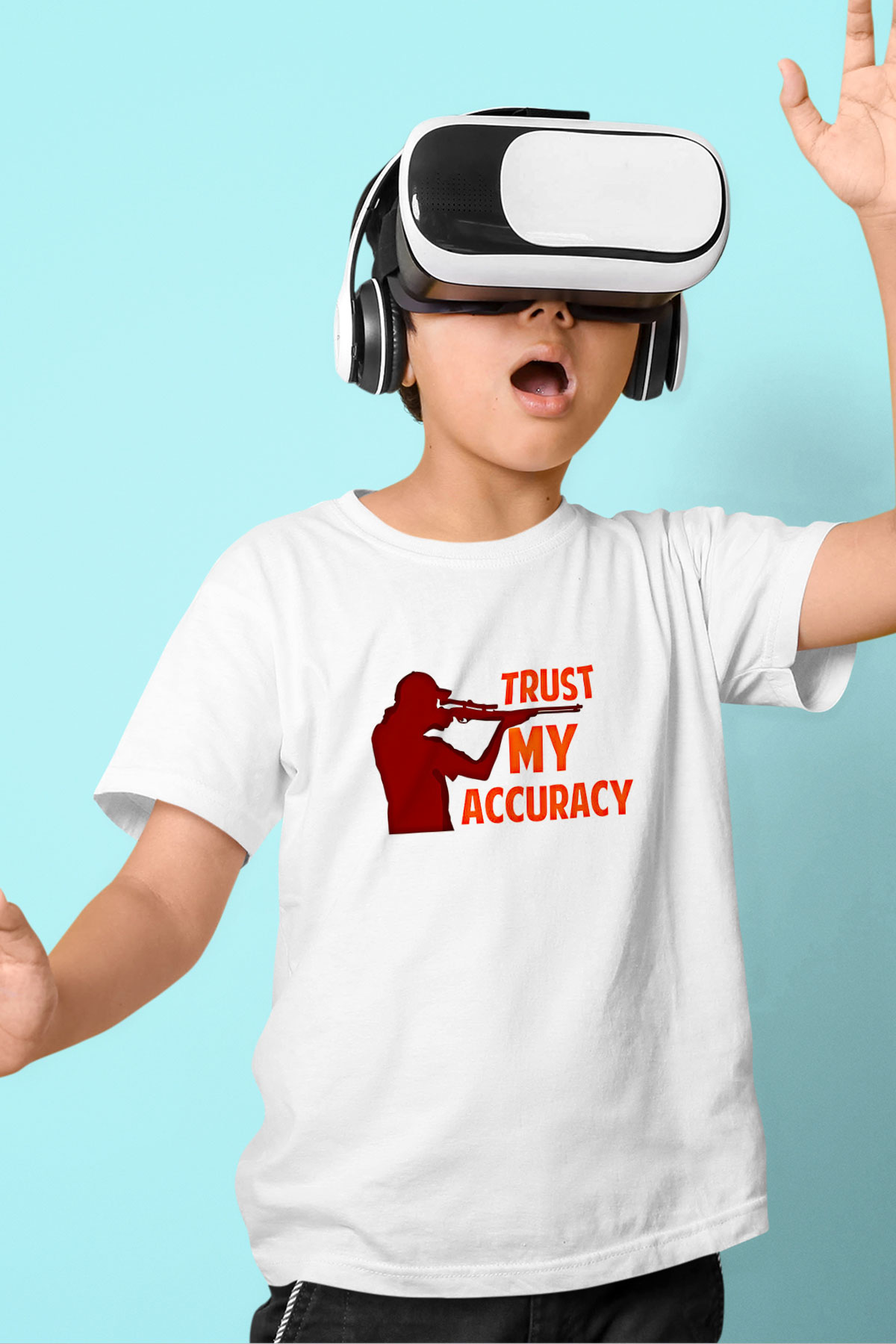 Atıcılık Baskılı Unisex Beyaz Çocuk Tişört - Tshirt