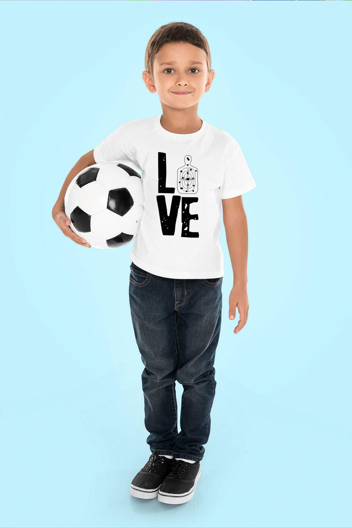 Atıcılık Baskılı Unisex Beyaz Çocuk Tişört - Tshirt