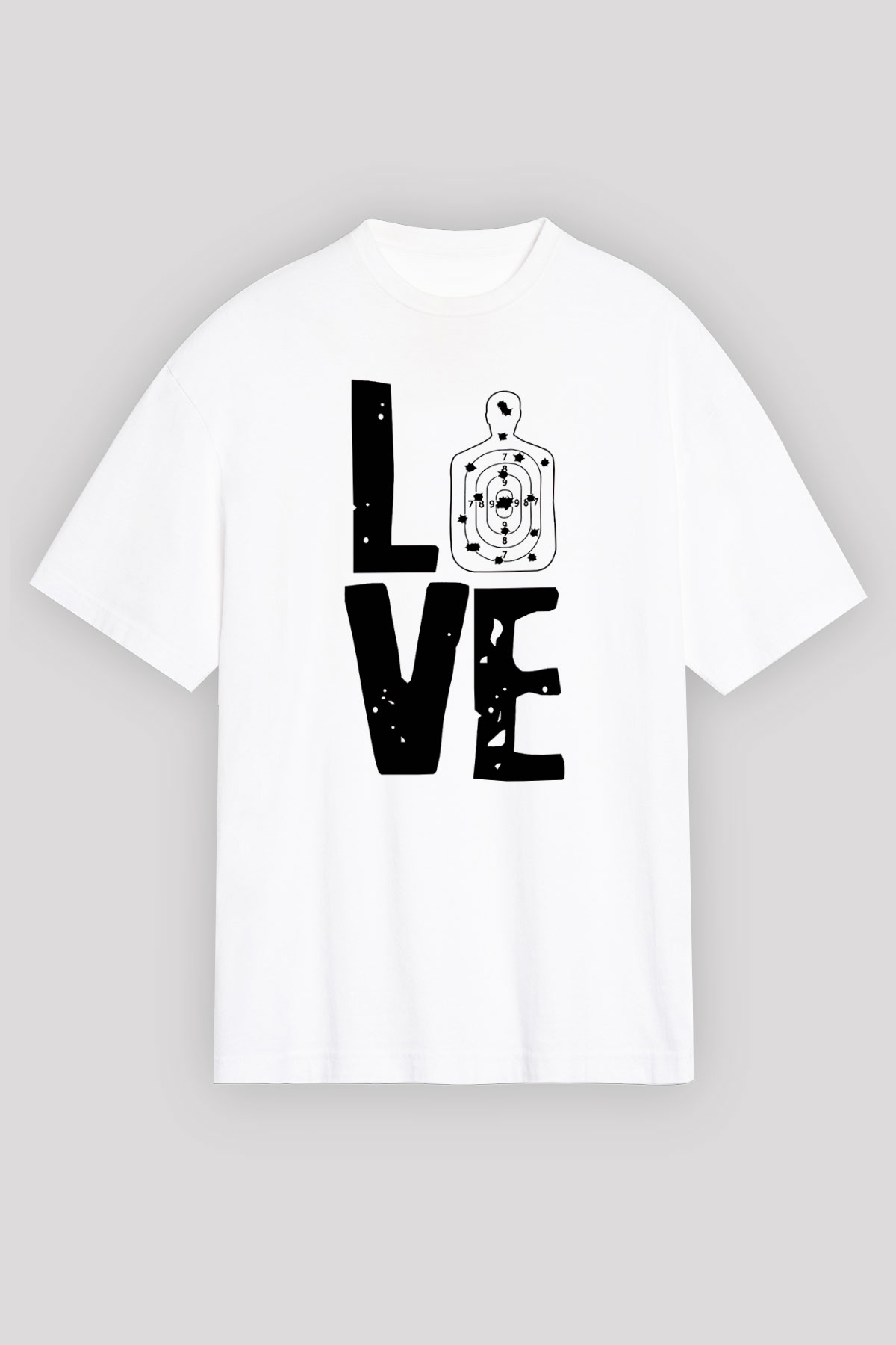 Atıcılık Baskılı Unisex Beyaz Oversize Tişört - Tshirt