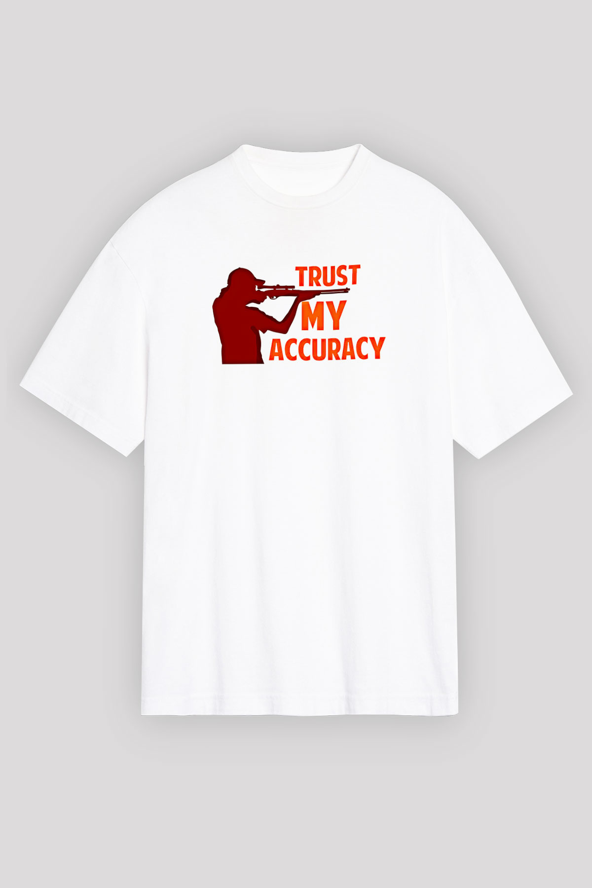 Atıcılık Baskılı Unisex Beyaz Oversize Tişört - Tshirt