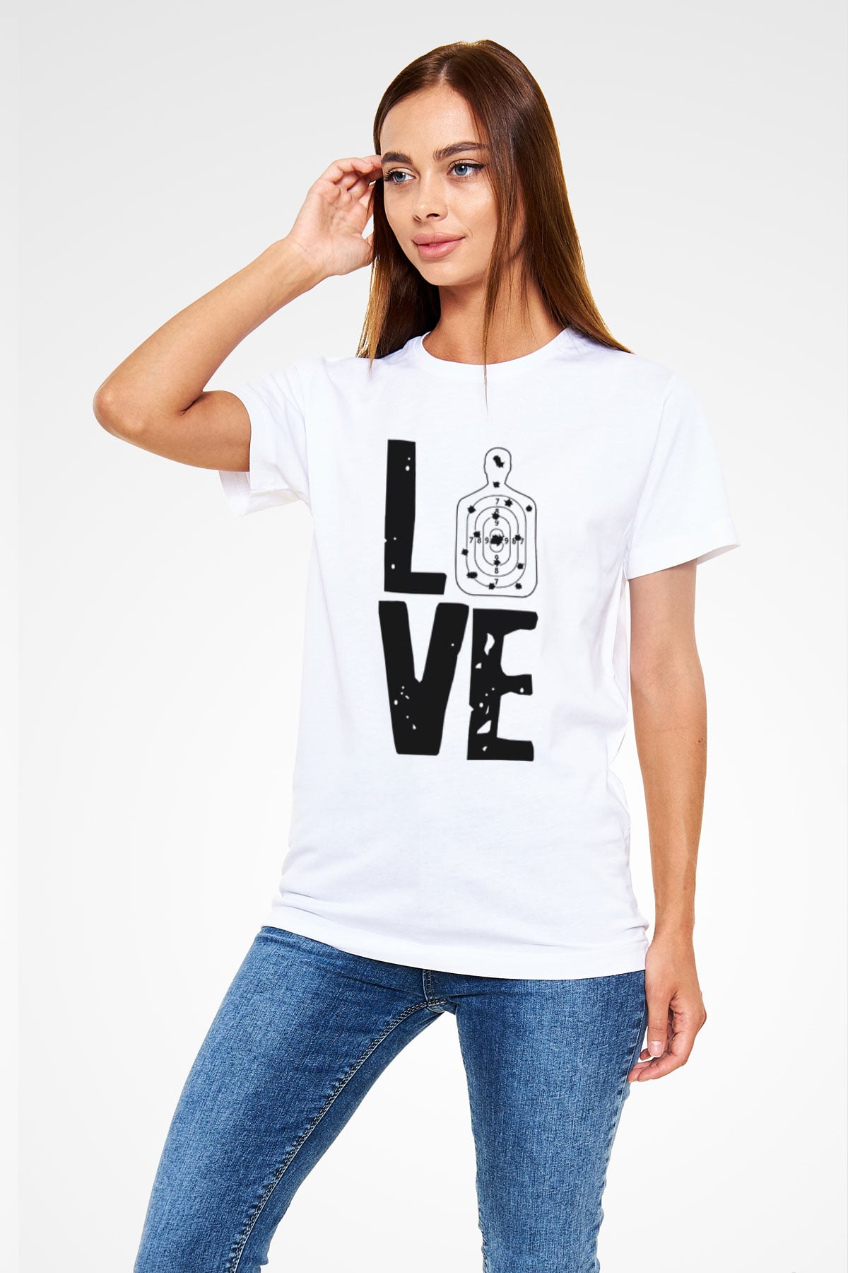 Atıcılık Baskılı Unisex Beyaz Tişört - Tshirt