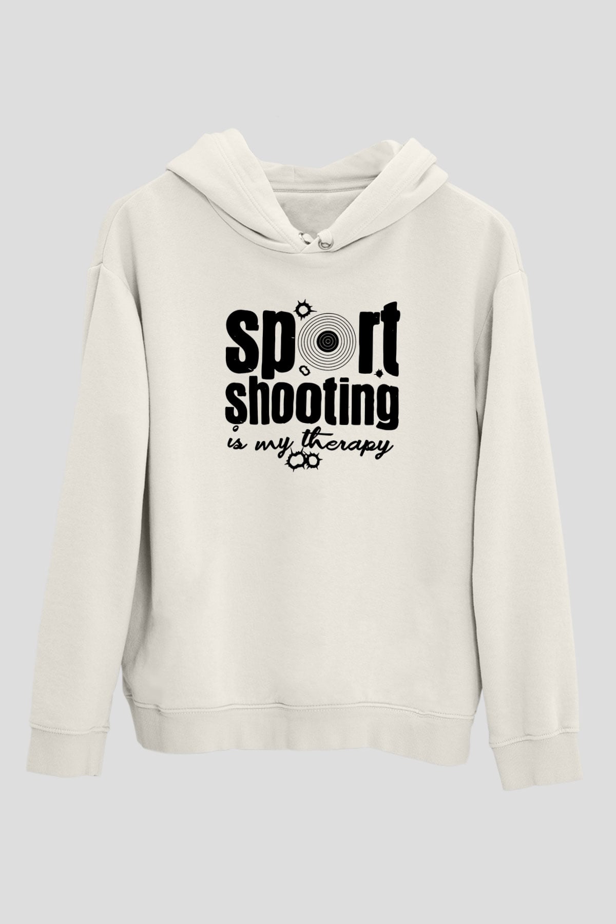 Atıcılık Baskılı Unisex Ekru Hoodie