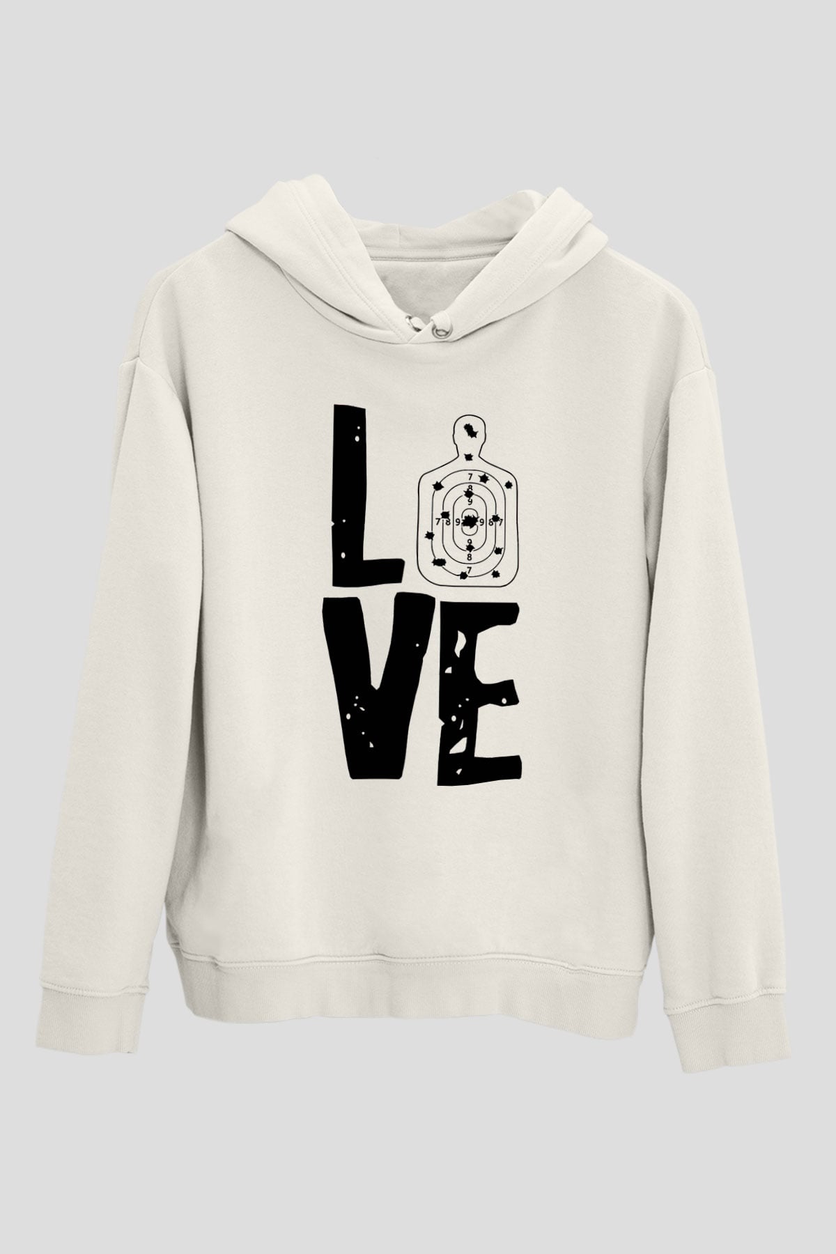 Atıcılık Baskılı Unisex Ekru Hoodie