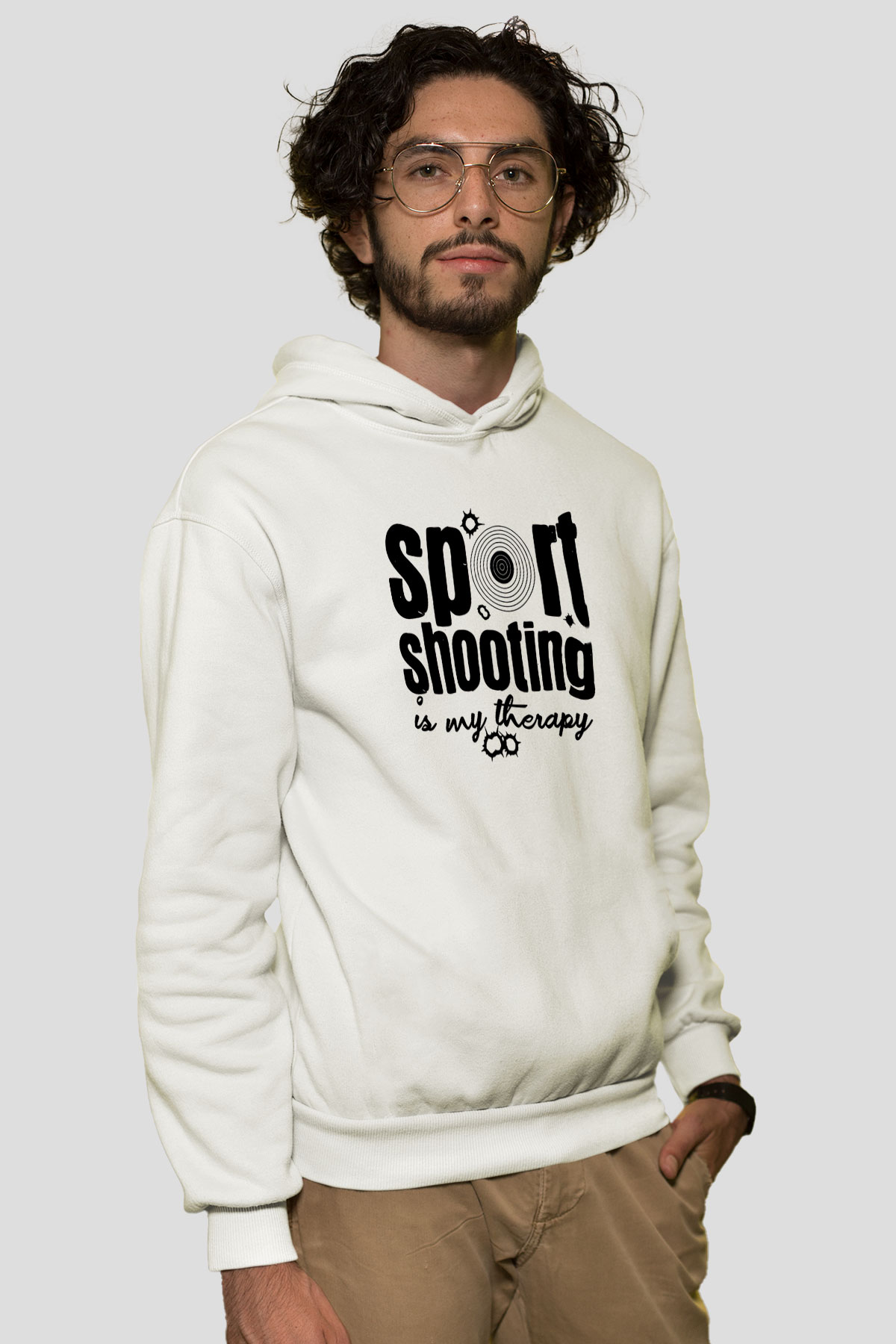 Atıcılık Baskılı Unisex Ekru Hoodie
