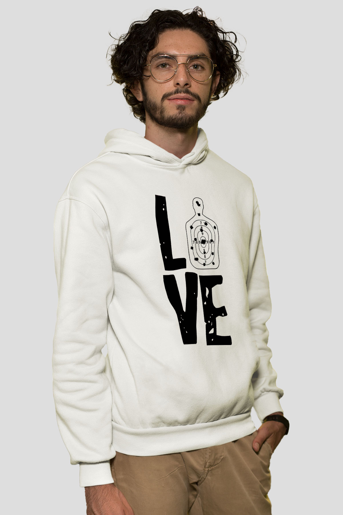 Atıcılık Baskılı Unisex Ekru Hoodie