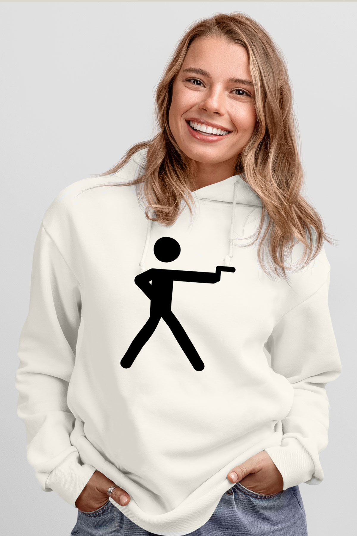 Atıcılık Baskılı Unisex Ekru Hoodie