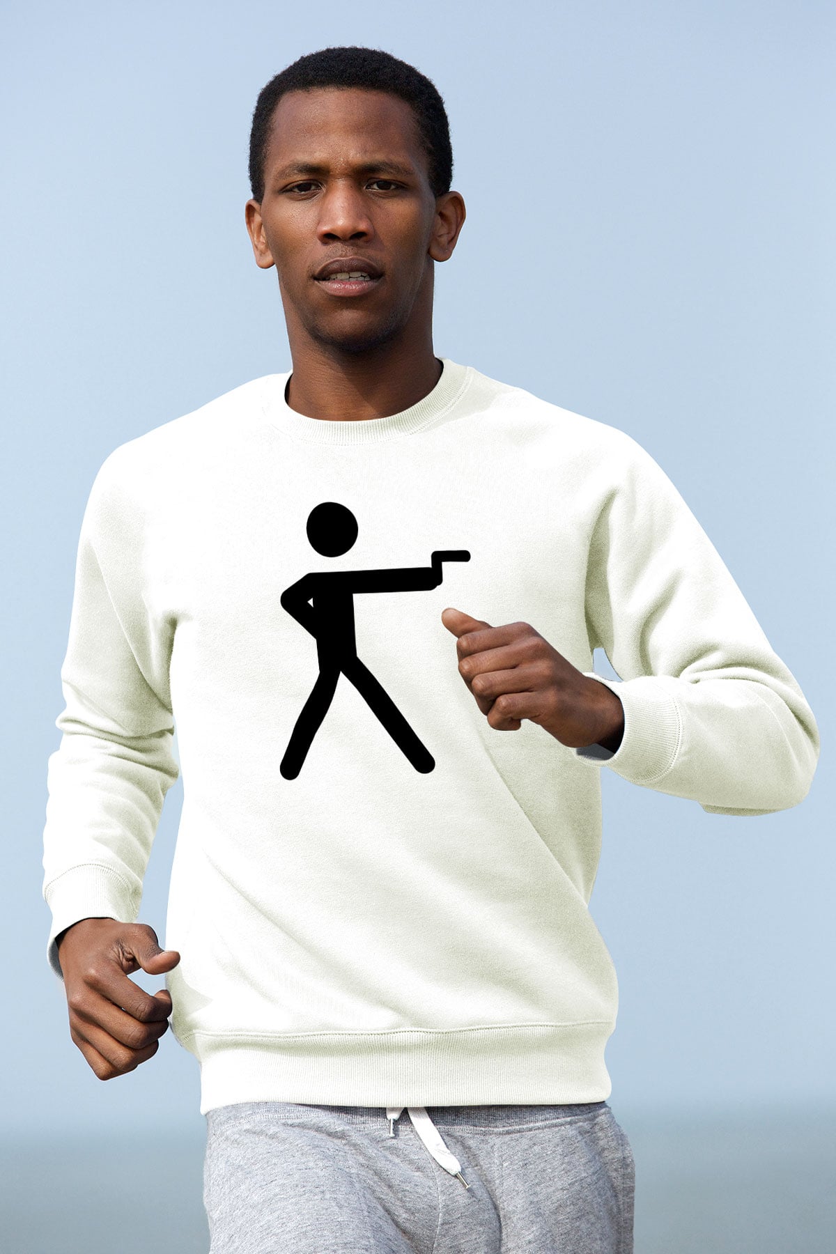 Atıcılık Baskılı Unisex Ekru Sweatshirt
