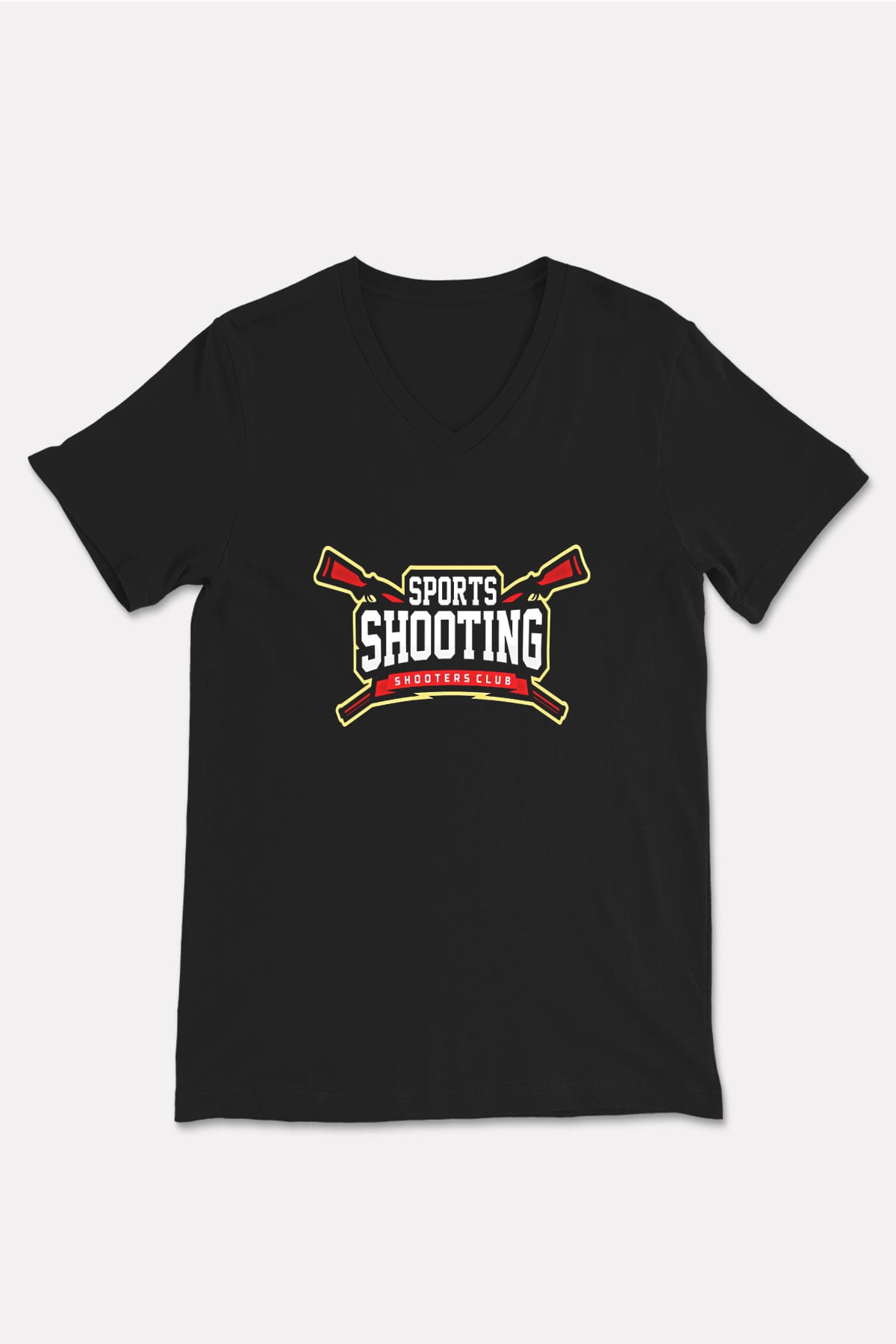 Atıcılık - Shooting Baskılı Unisex Siyah V Yaka Tişört
