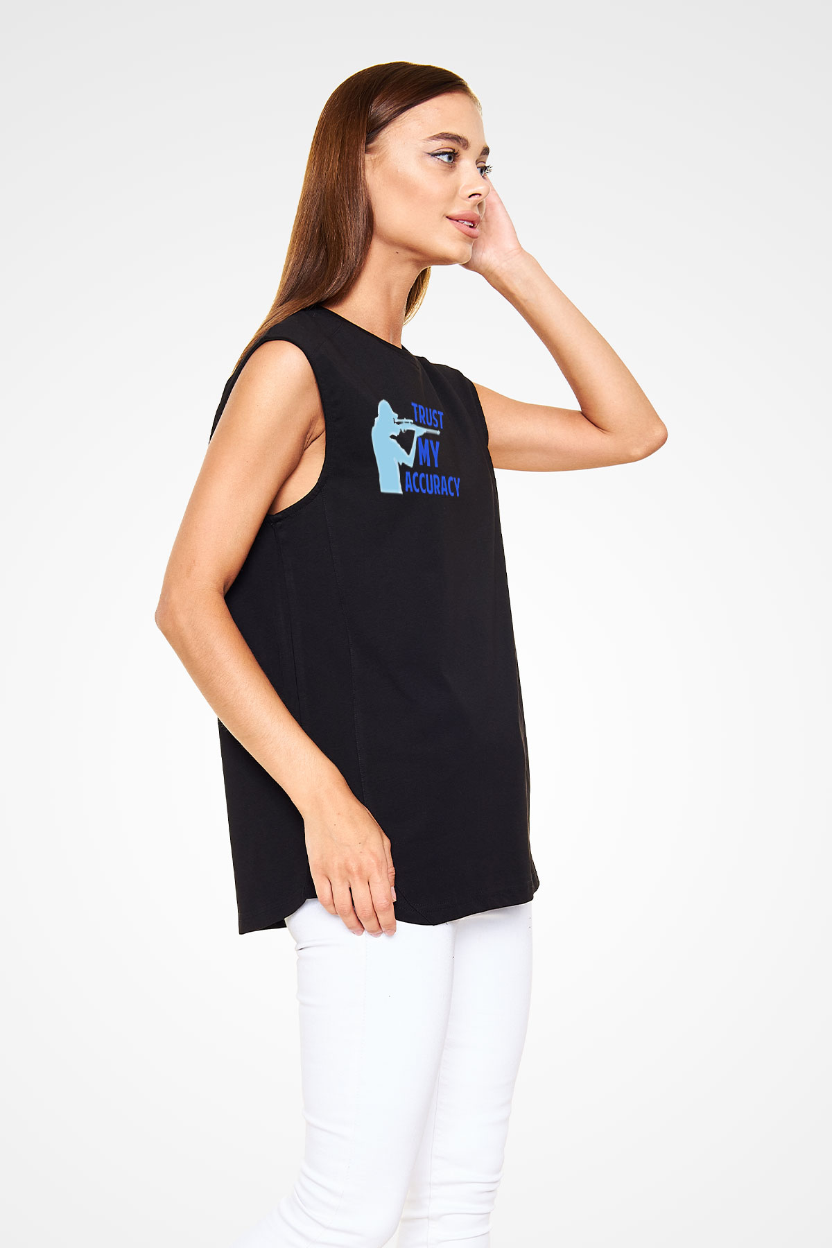 Atıcılık - Shooting Baskılı Unisex Siyah Kolsuz Tişört