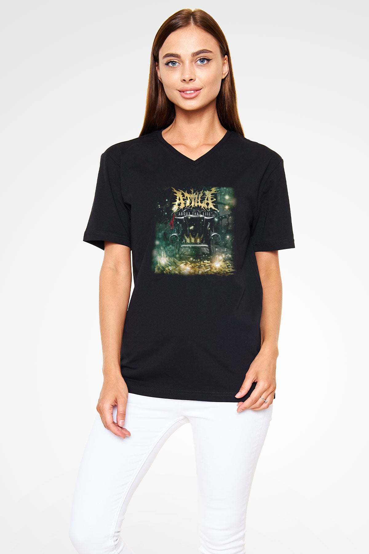 Atilla Siyah Unisex V Yaka Tişört