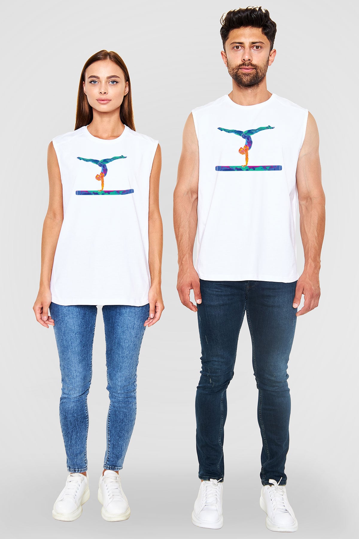 Atlet Beyaz Unisex Kolsuz Tişört