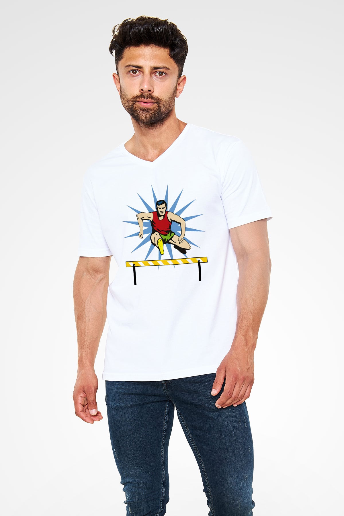Atlet Beyaz Unisex V Yaka Tişört