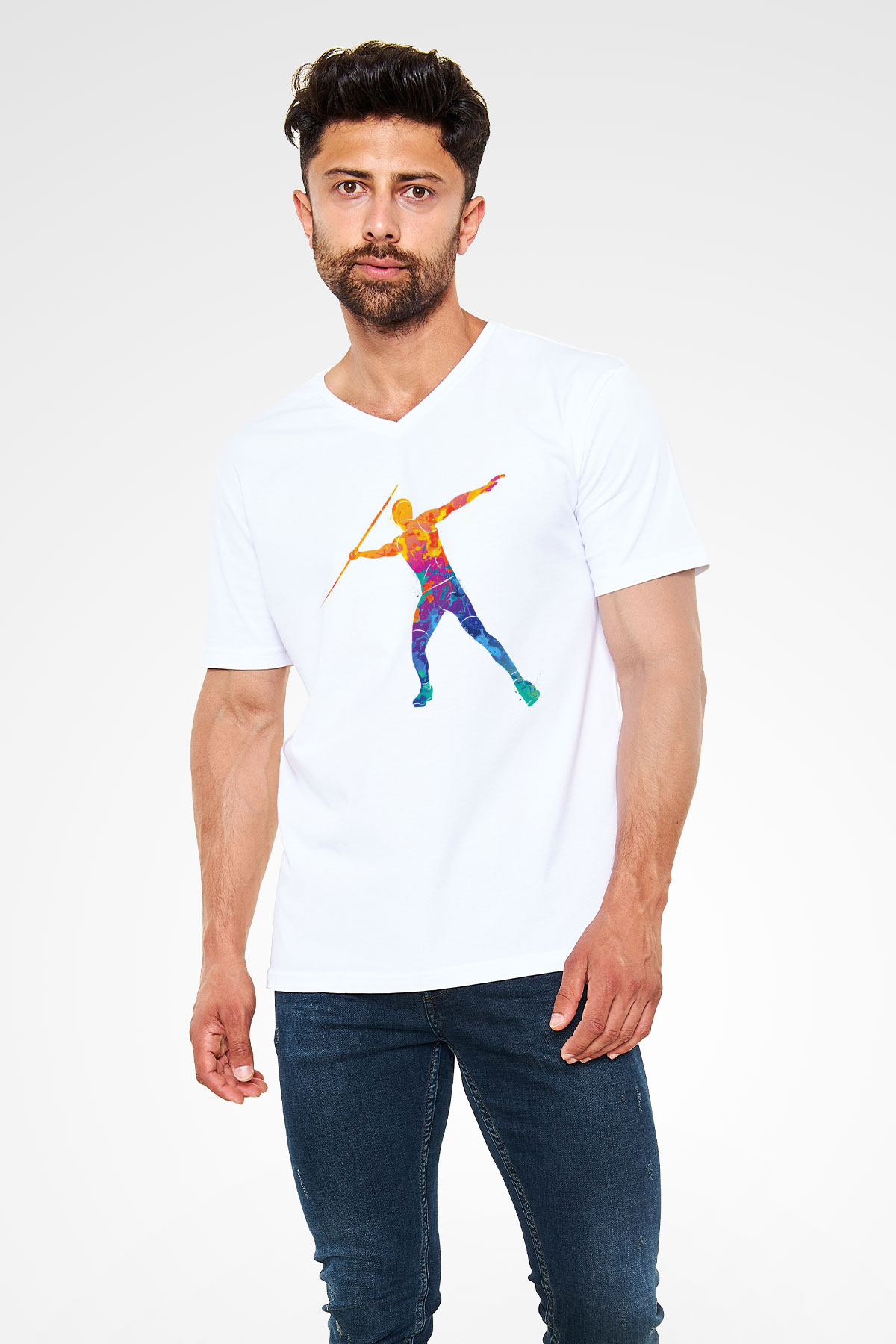 Atlet Beyaz Unisex V Yaka Tişört