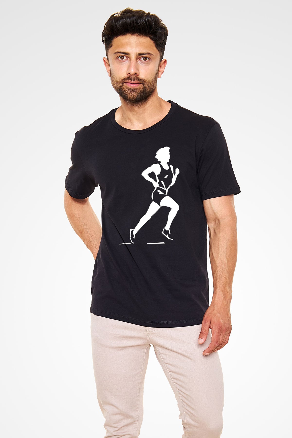 Atletizm - Athletics Baskılı Unisex Siyah Tişört - Tshirt