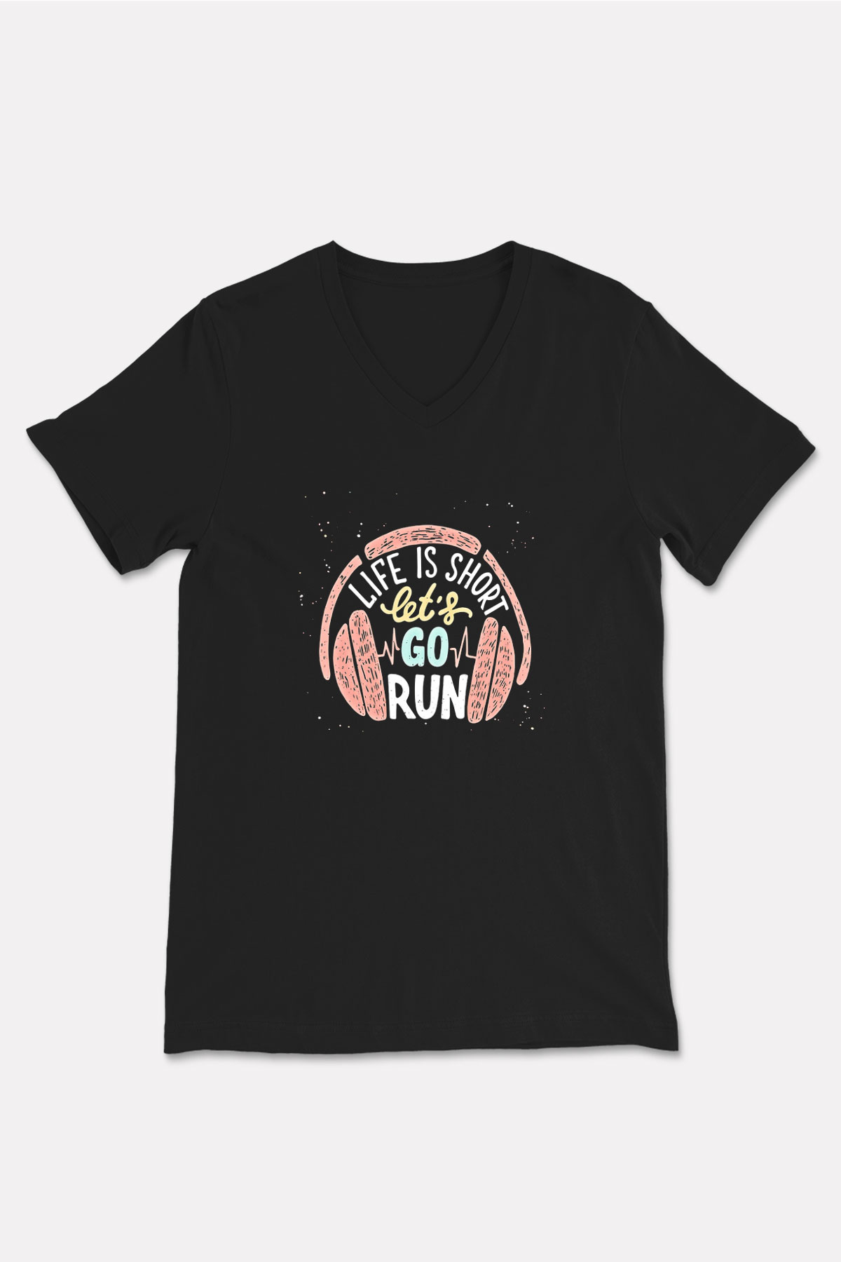 Atletizm - Athletics Baskılı Unisex Siyah V Yaka Tişört