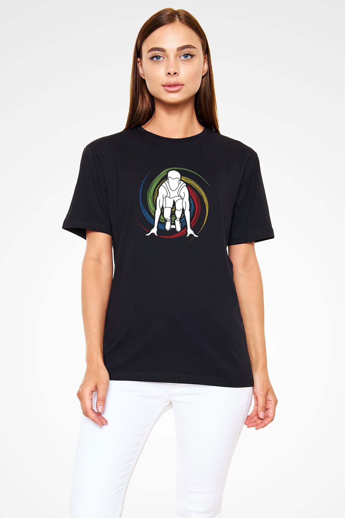 Atletizm - Athletics Baskılı Unisex Siyah Tişört - Tshirt
