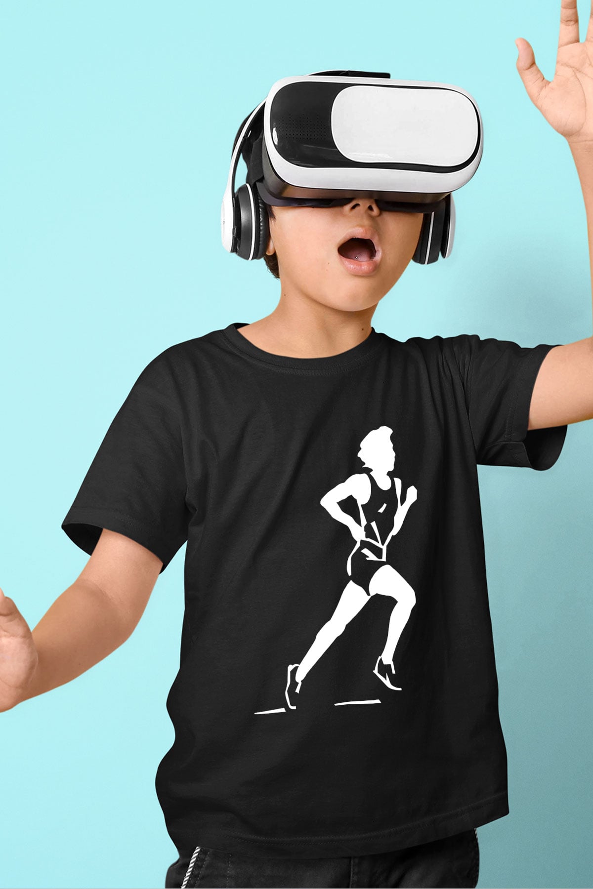 Atletizm - Athletics Baskılı Unisex Siyah Çocuk Tİşörtü - Tshirt