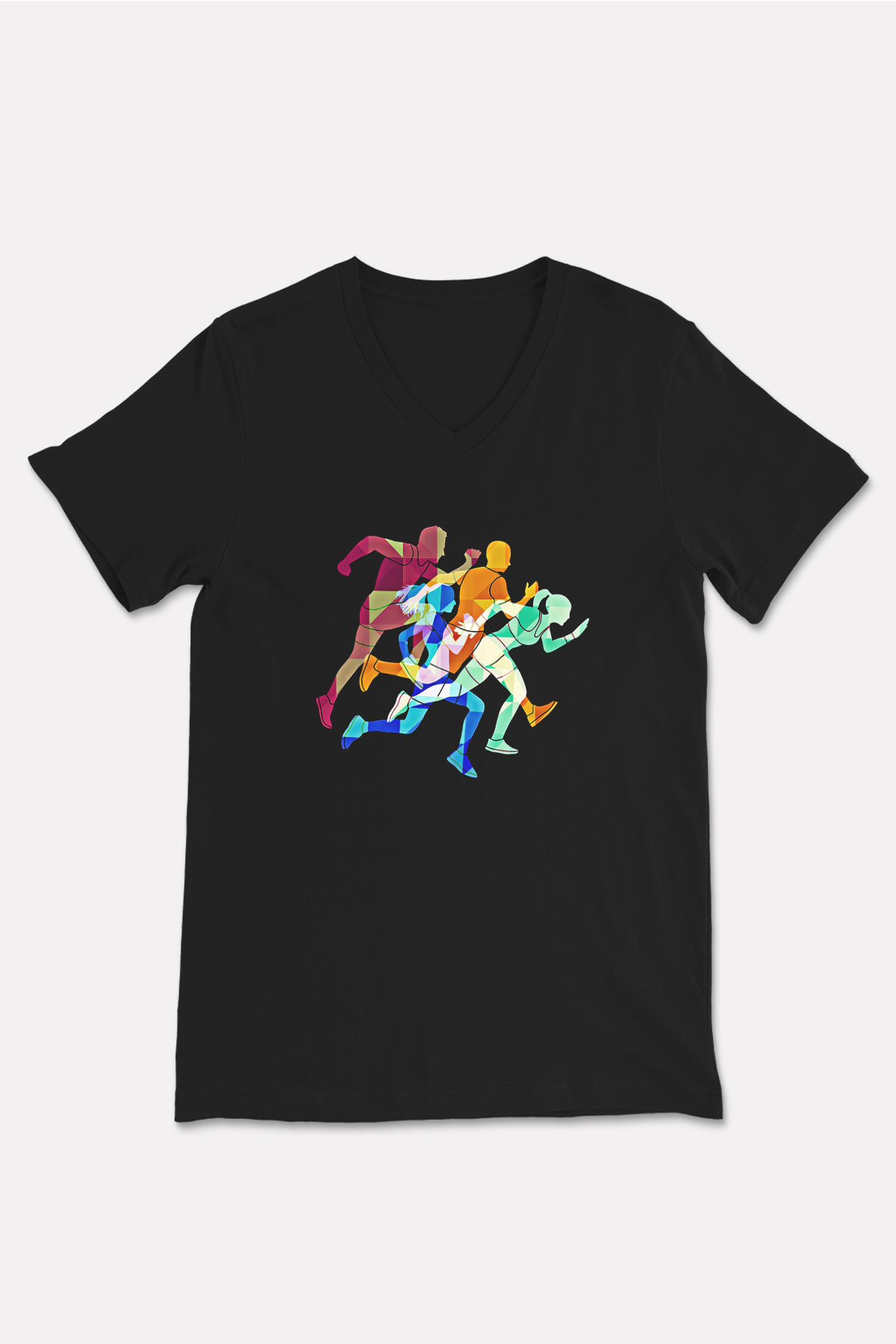 Atletizm - Athletics Baskılı Unisex Siyah V Yaka Tişört