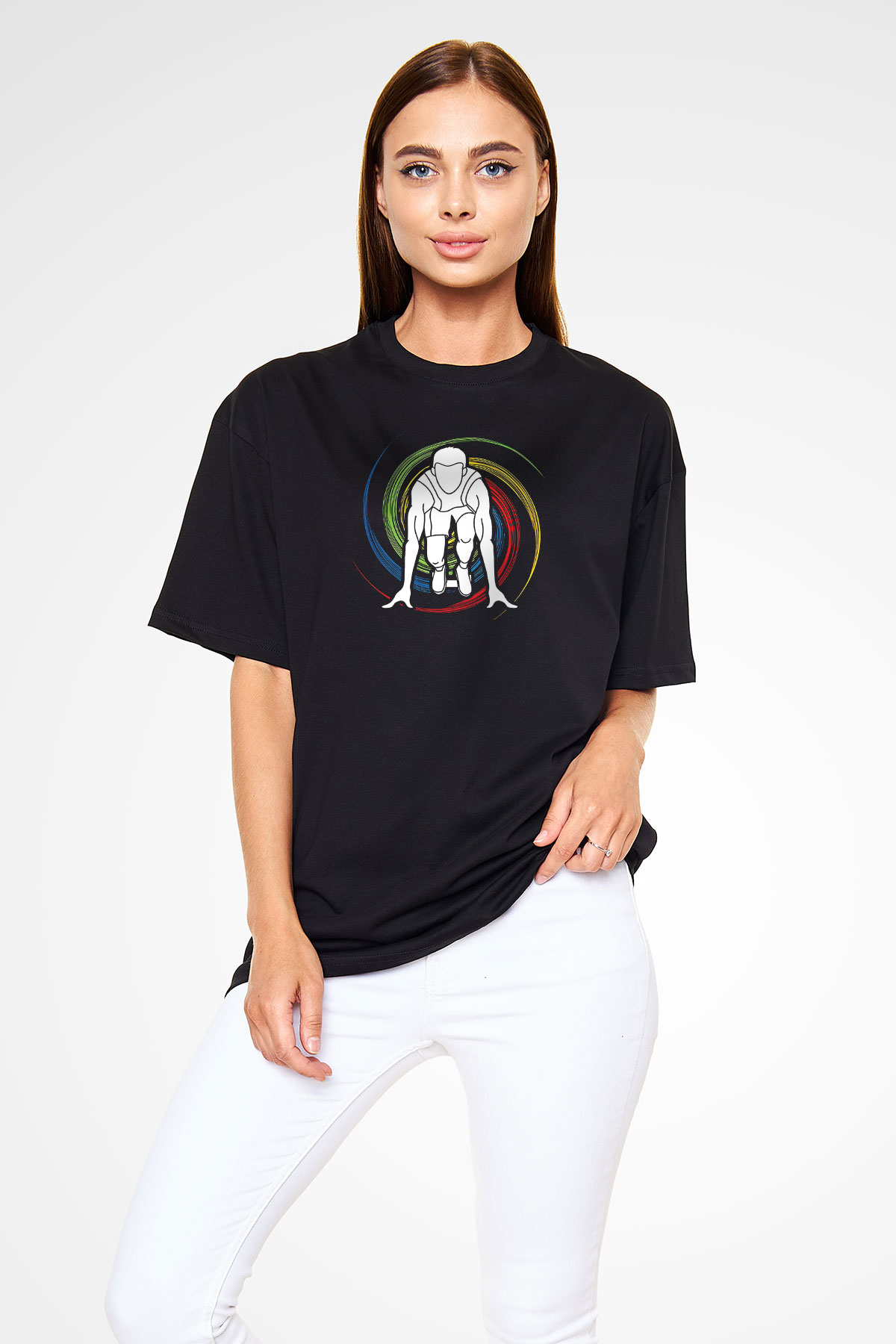 Atletizm - Athletics Baskılı Unisex Siyah Oversize Tişört