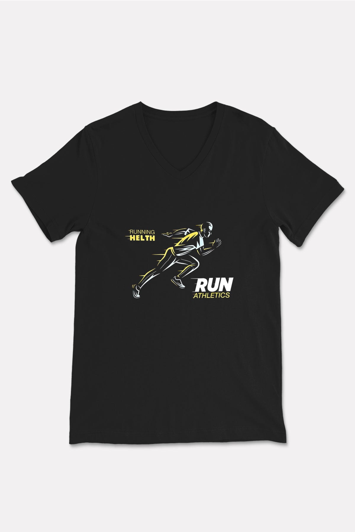 Atletizm - Athletics Baskılı Unisex Siyah V Yaka Tişört