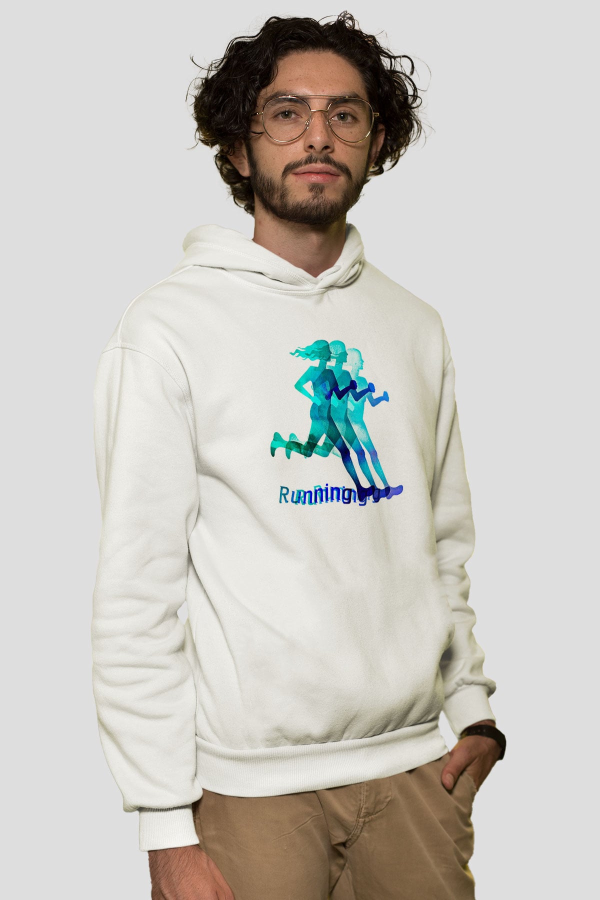 Atletizm Baskılı Unisex Ekru Hoodie