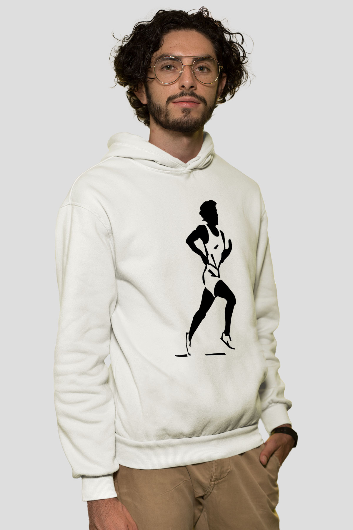 Atletizm Baskılı Unisex Ekru Hoodie