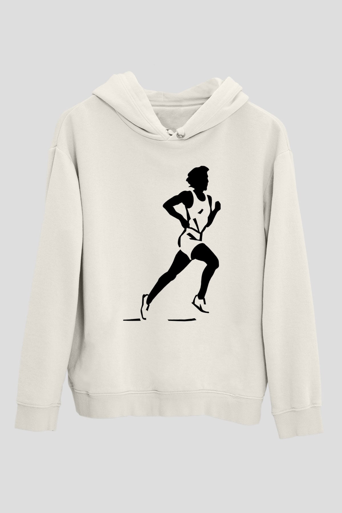 Atletizm Baskılı Unisex Ekru Hoodie