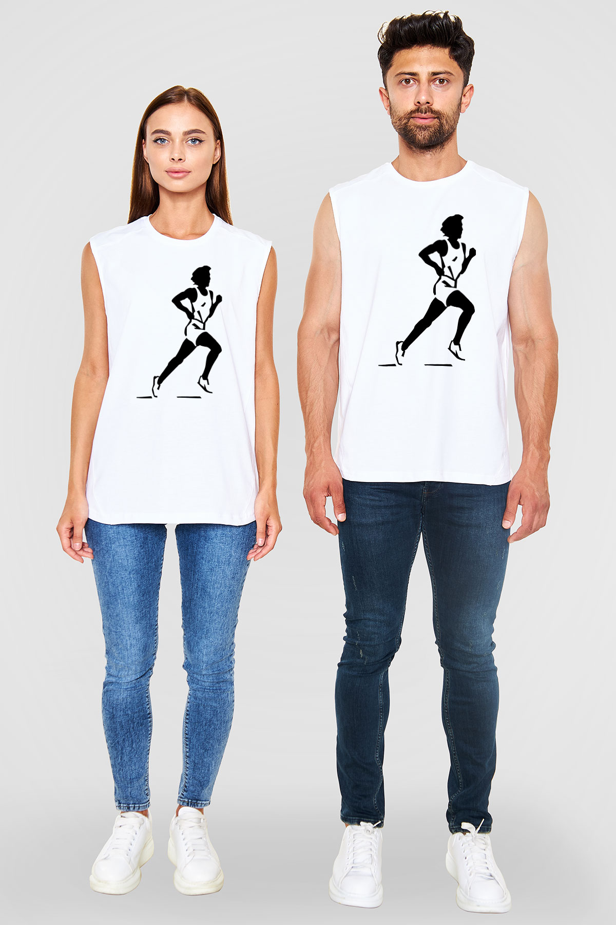 Atletizm Baskılı Unisex Kolsuz Beyaz Tişört
