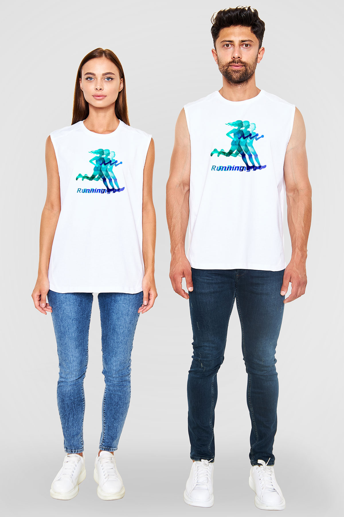 Atletizm Baskılı Unisex Kolsuz Beyaz Tişört