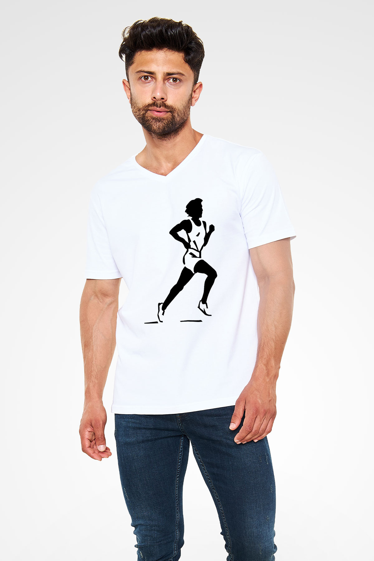 Atletizm Baskılı Unisex V Yaka Tişört - Tshirt