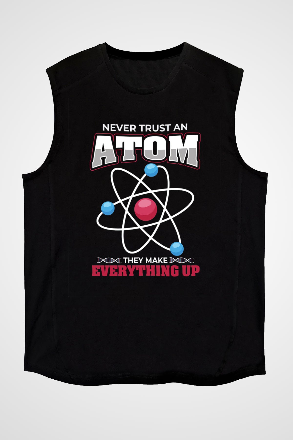 Atom Baskılı Unisex Kolsuz Siyah Tişört - Tshirt