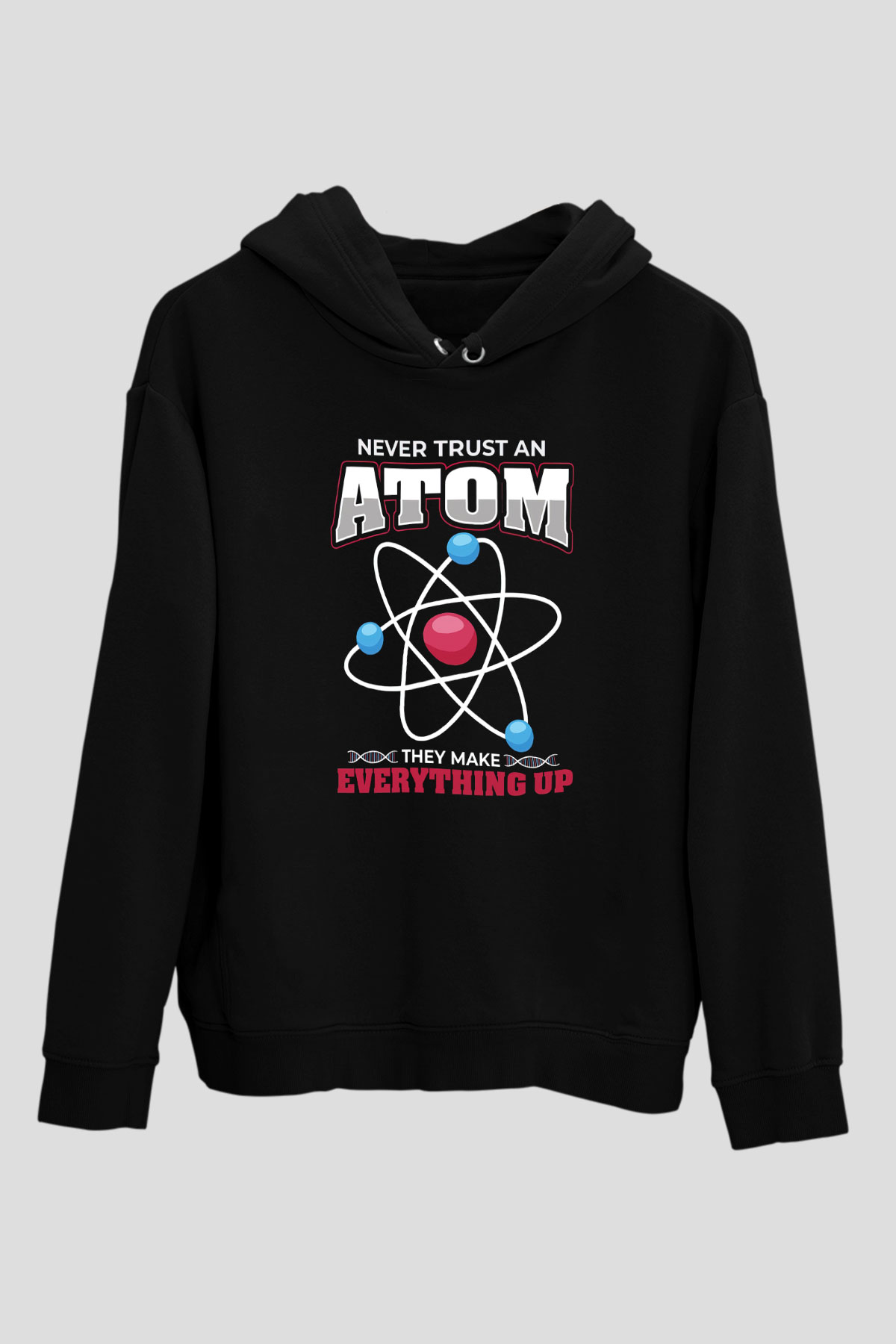 Atom Baskılı Unisex Siyah Hoodie