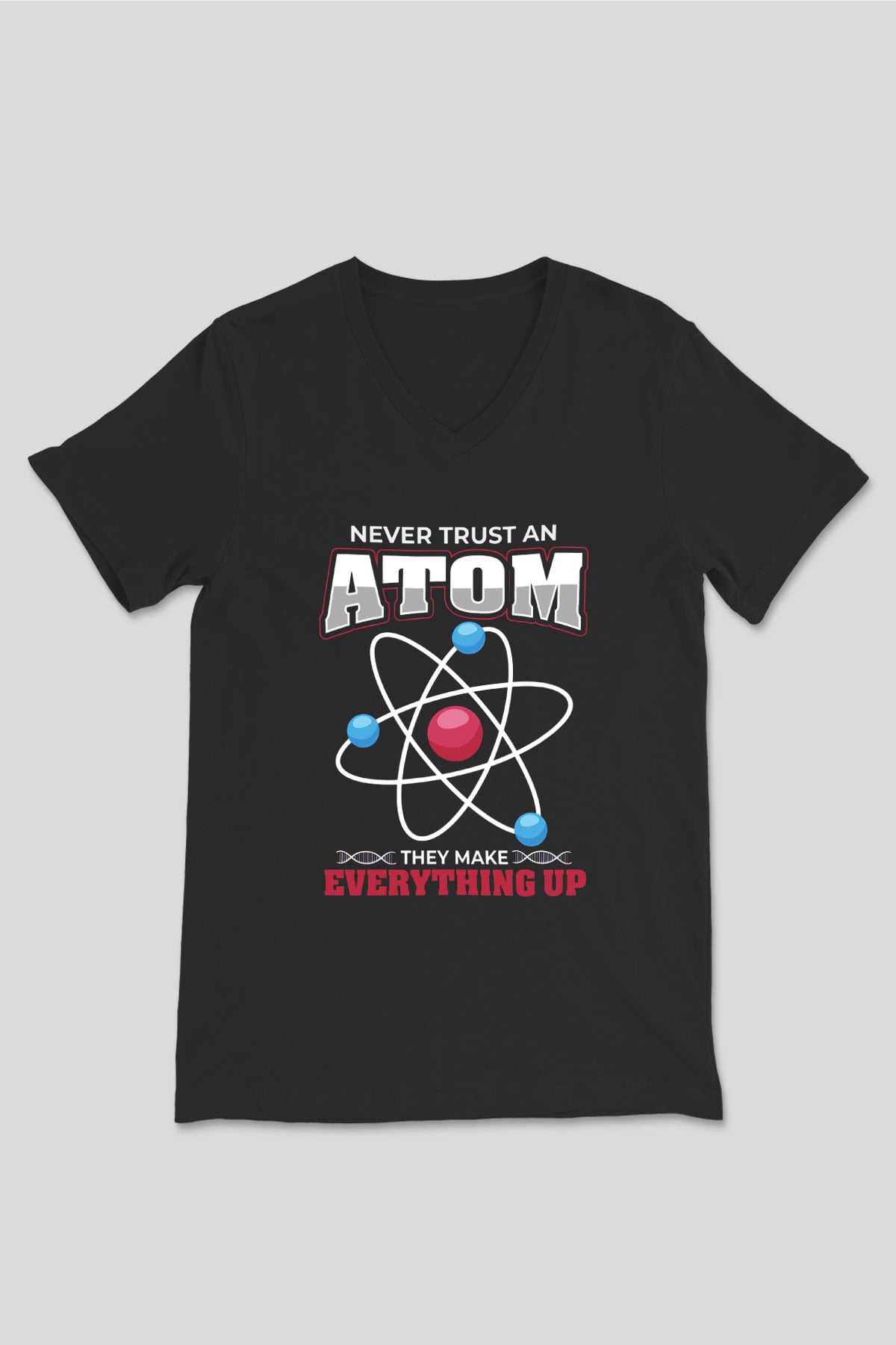 Atom Baskılı Unisex V Yaka Siyah Tİşört - Tshirt