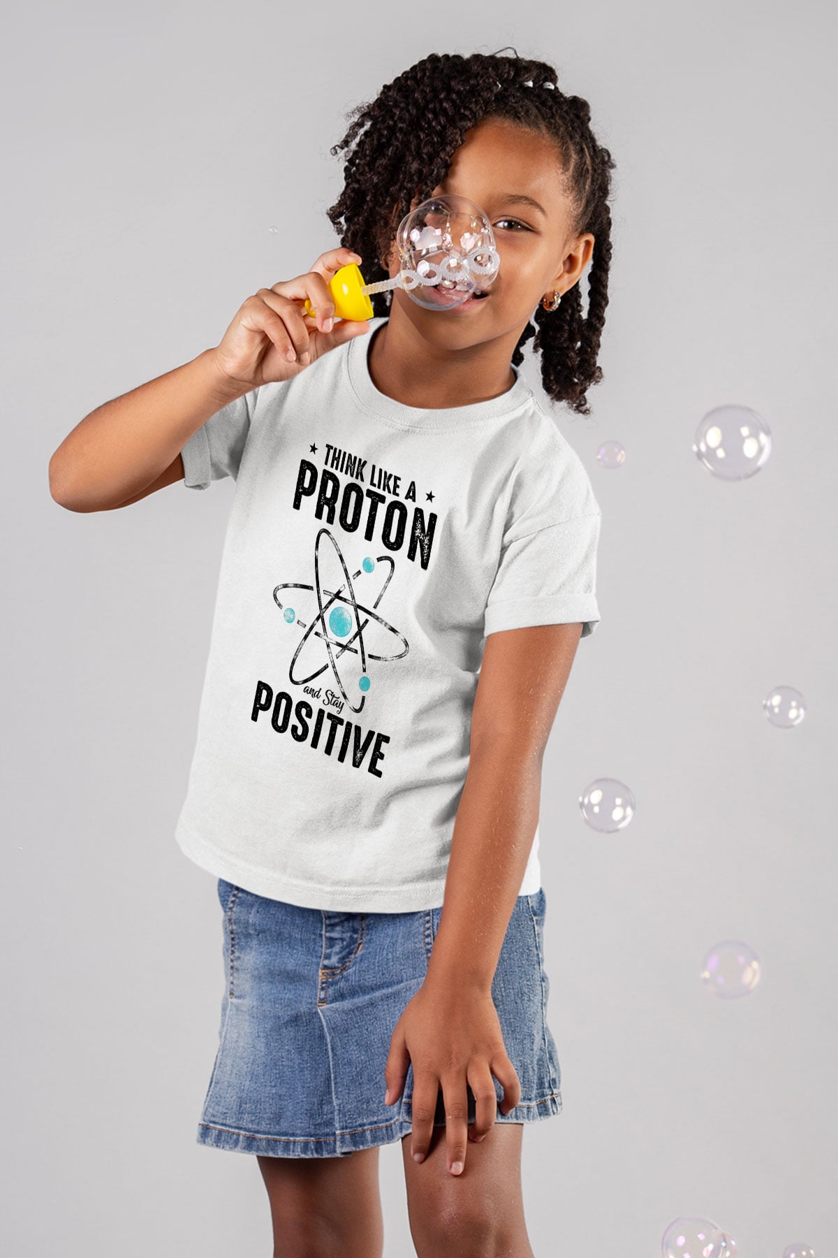 Atom Proton Baskılı Unisex Beyaz Çocuk Tişörtü - Tshirt