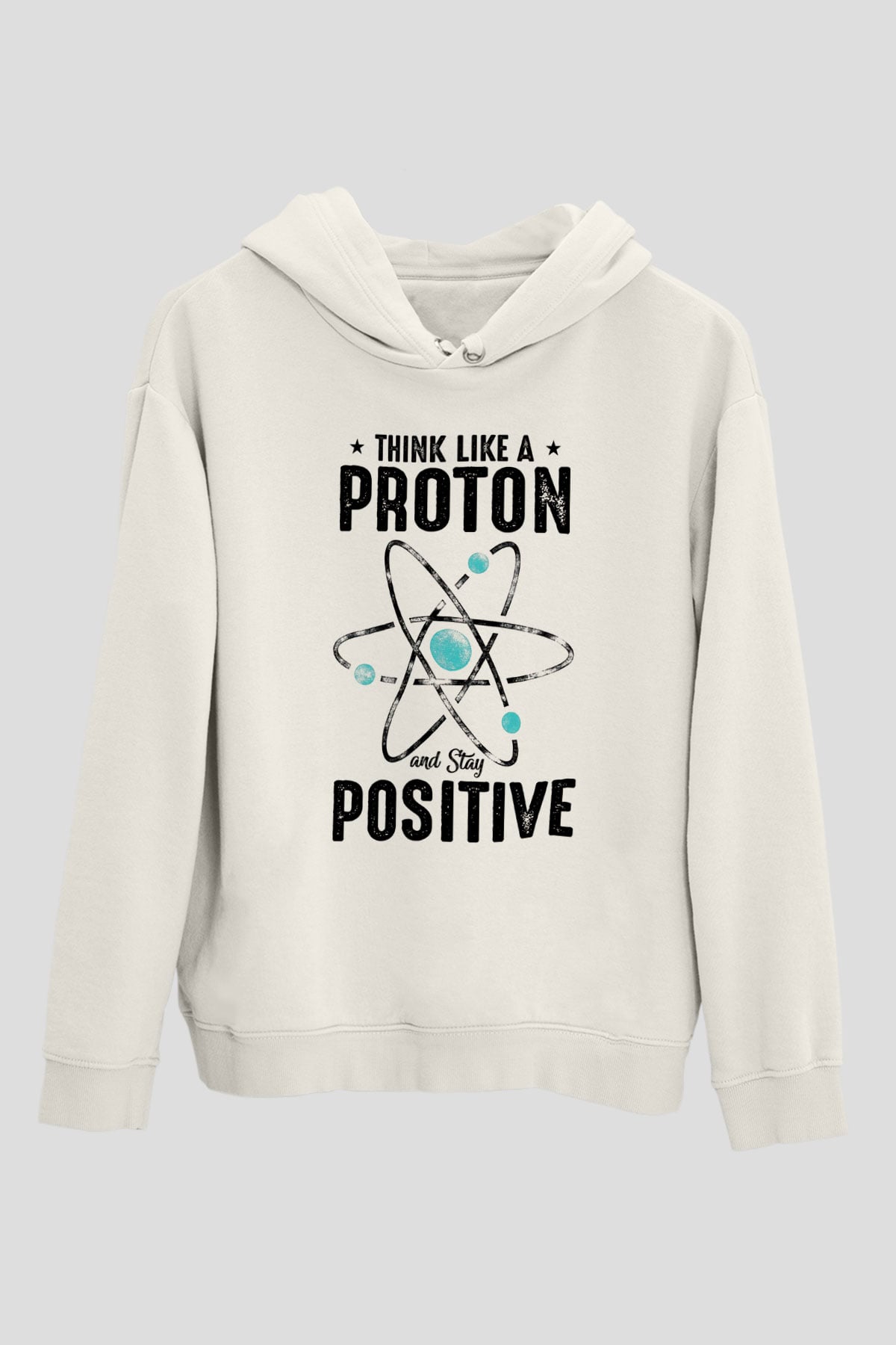 Atom Proton Baskılı Unisex Ekru Hoodie