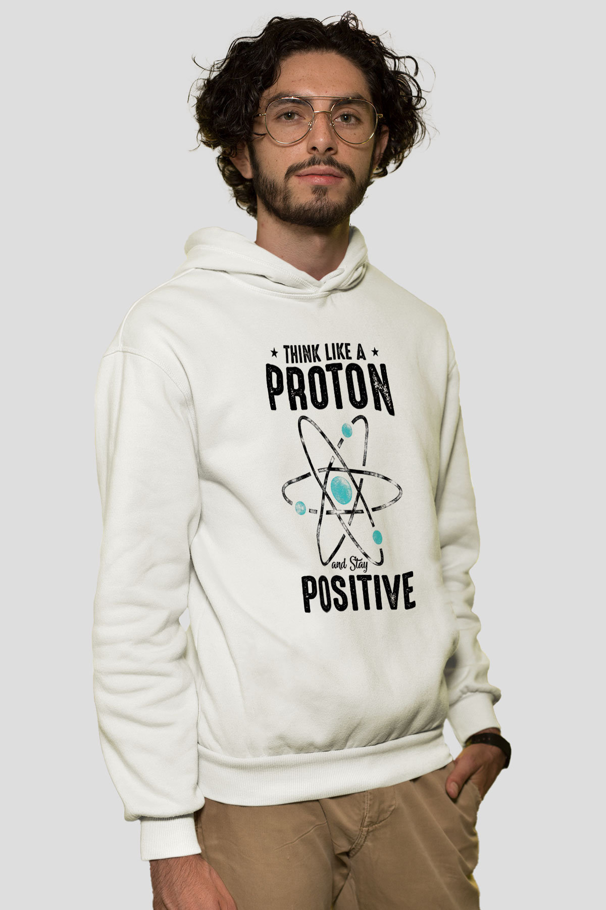 Atom Proton Baskılı Unisex Ekru Hoodie