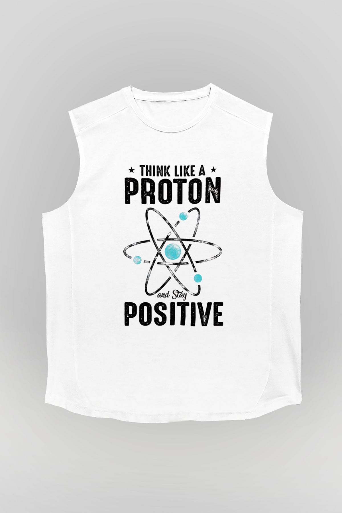 Atom Proton Baskılı Unisex Kolsuz Beyaz Tişört - Tshirt