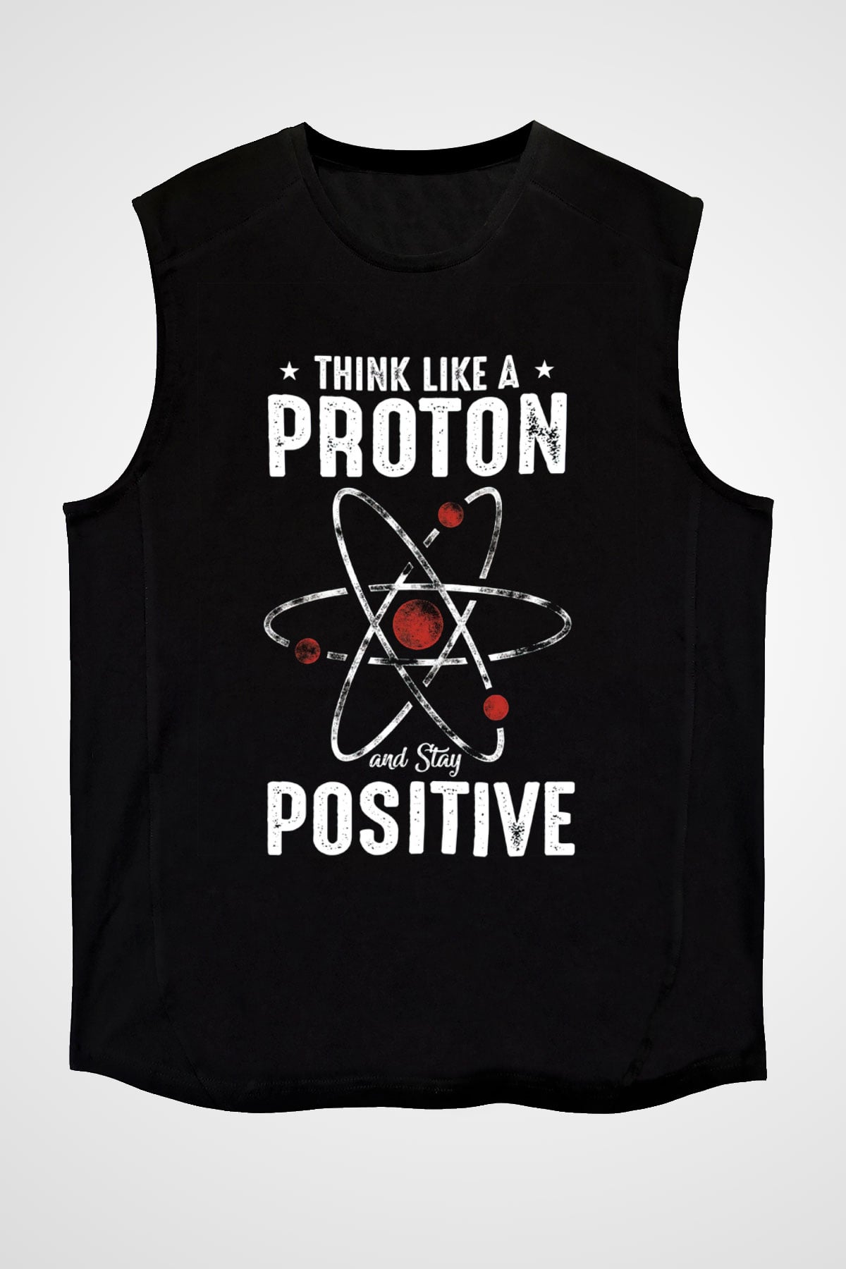 Atom Proton Baskılı Unisex Kolsuz Siyah Tişört - Tshirt