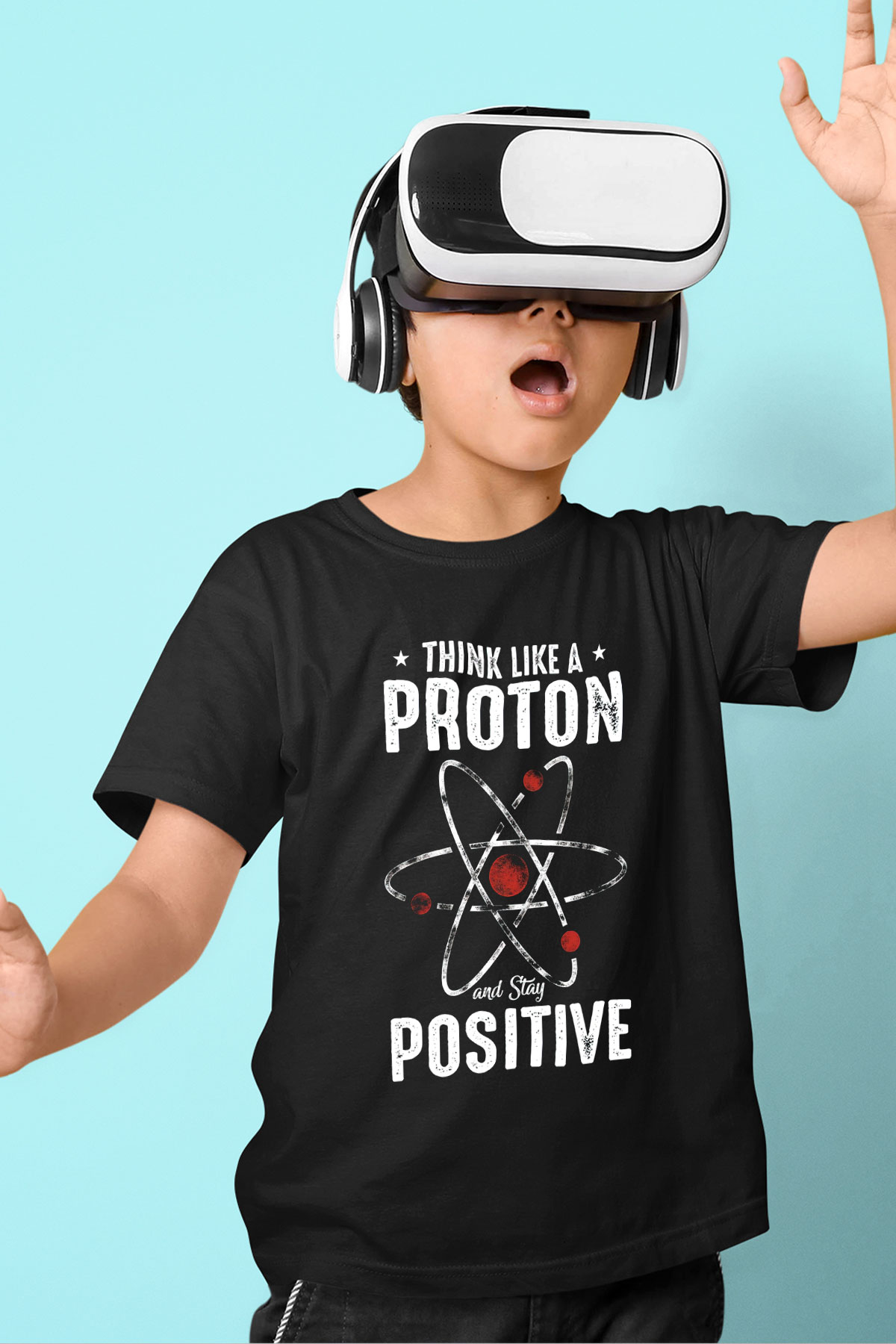 Atom Proton Baskılı Unisex Siyah Çocuk Tişörtü - Tshirt