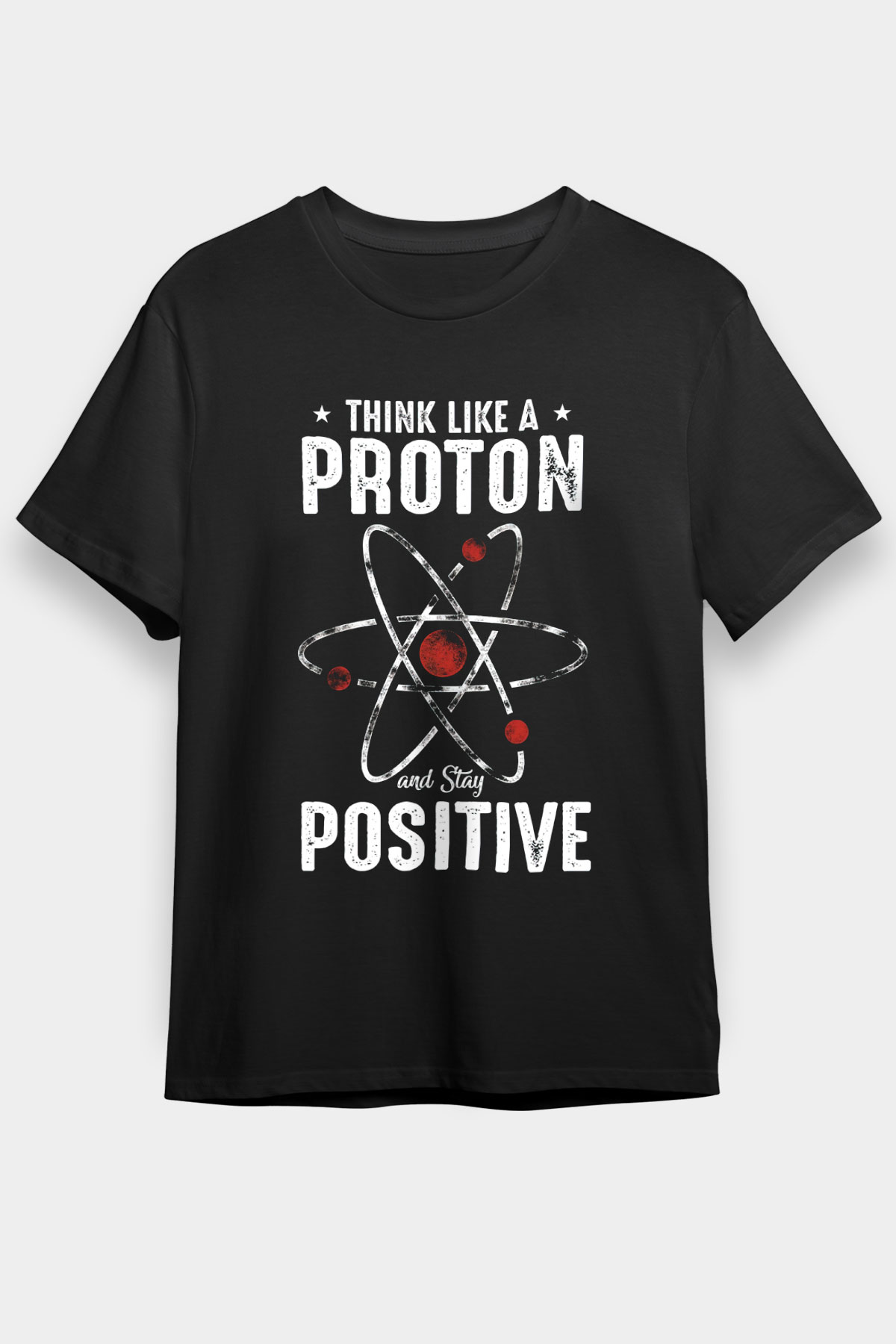 Atom Proton Baskılı Unisex Siyah Tişört - Tshirt