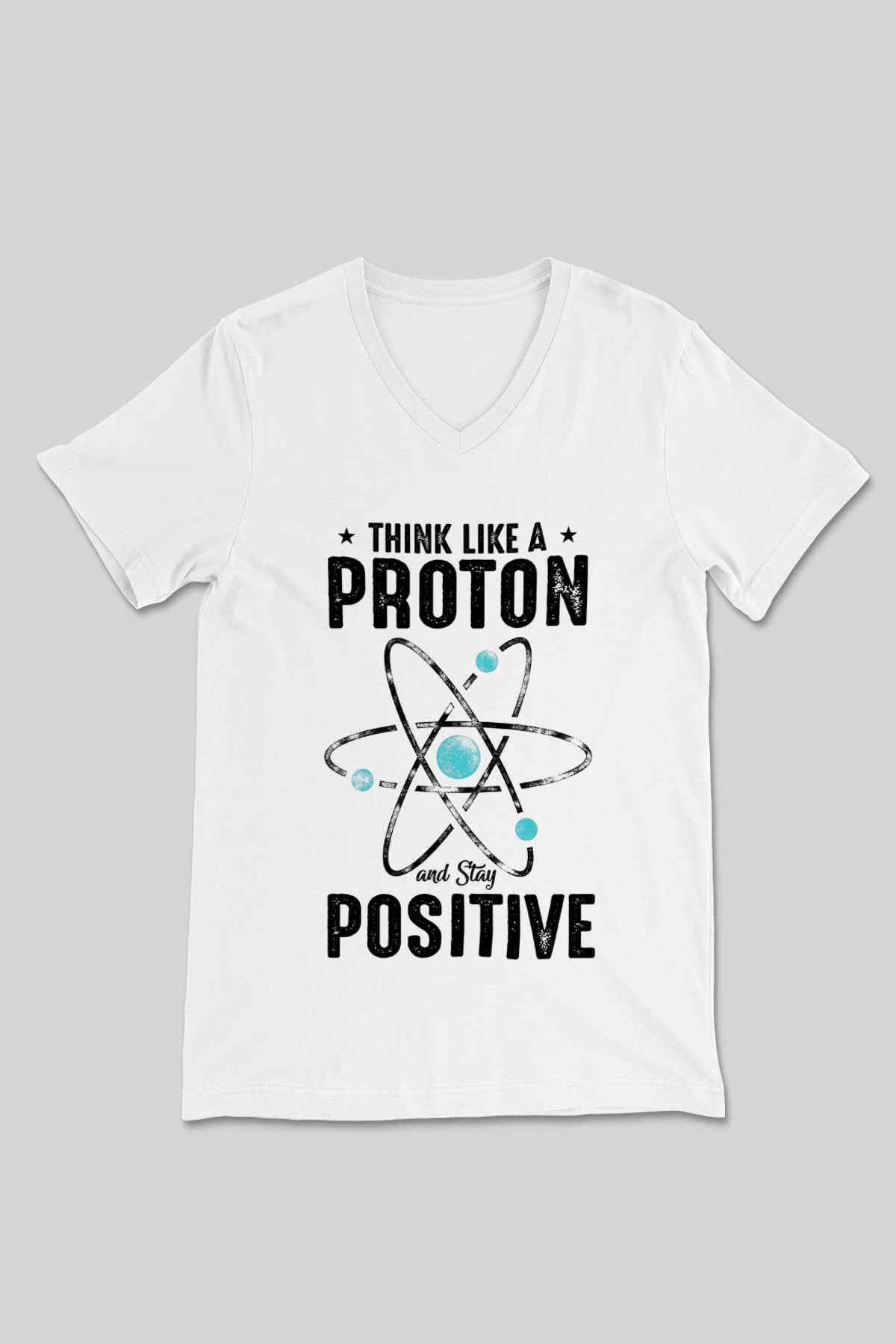 Atom Proton Baskılı Unisex V Yaka Beyaz Tişört - Tshirt