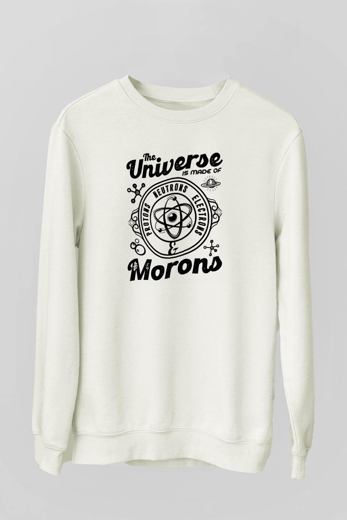 Atom Proton Nötron Eelektron Baskılı Unisex Ekru Sweatshirt