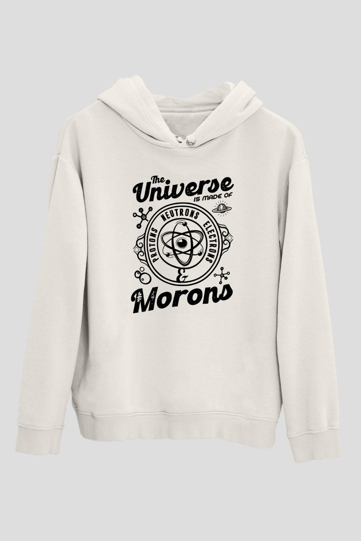 Atom Proton Nötron Eelektron Baskılı Unisex Ekru Hoodie