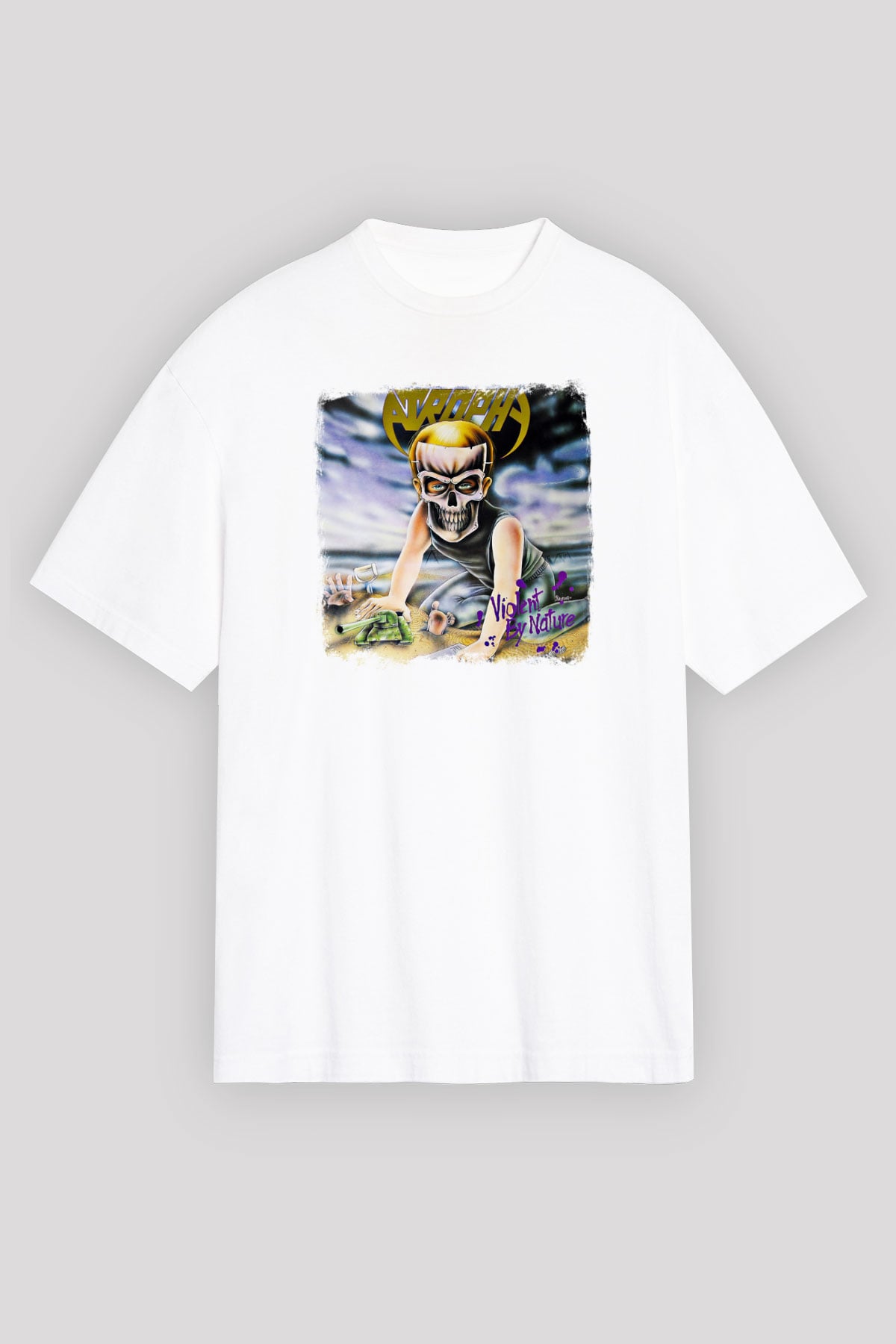 Atrophy Baskılı Unisex Beyaz Oversize Tişört