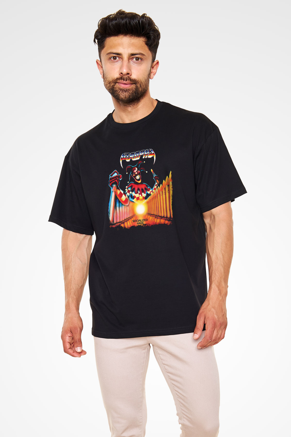 Atrophy Baskılı Unisex Siyah Oversize Tişört
