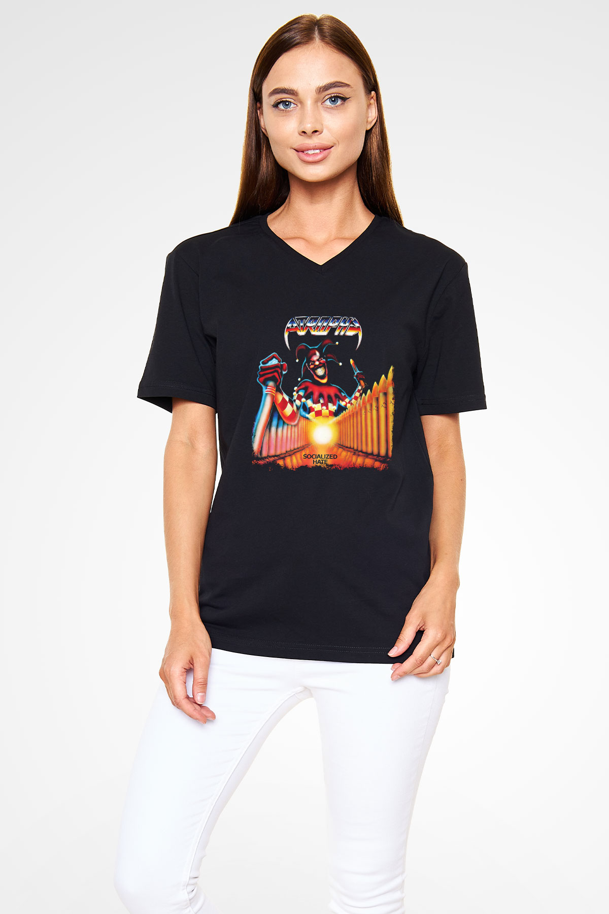 Atrophy Baskılı Unisex Siyah V Yaka Tişört