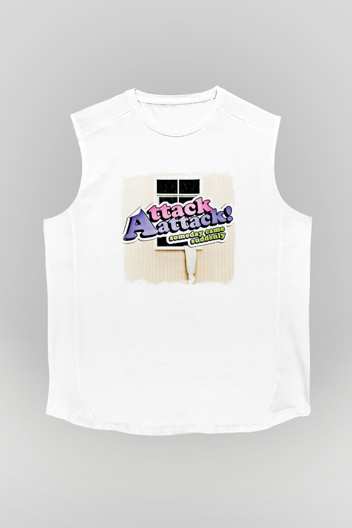 Attack Attack! Baskılı Unisex Beyaz Kolsuz Tişört