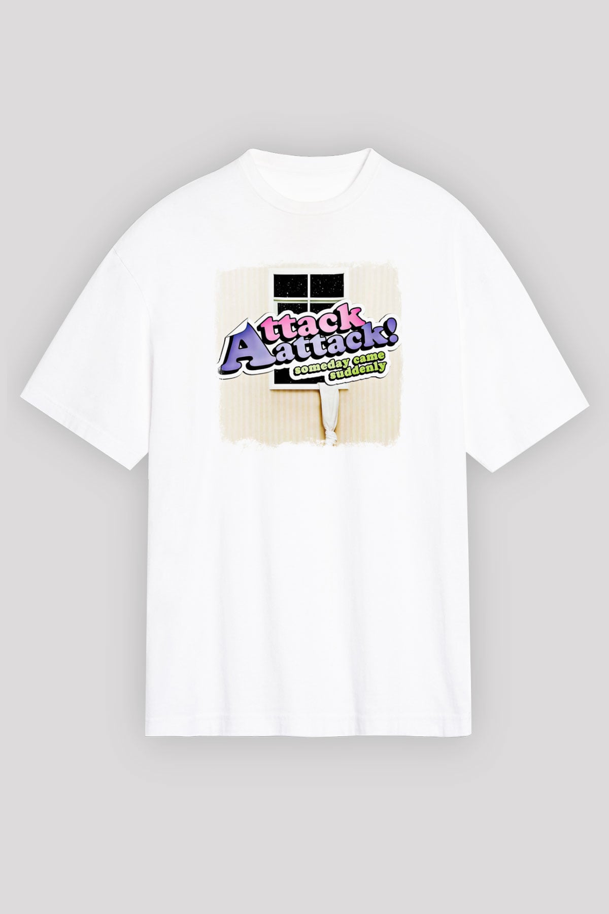 Attack Attack! Baskılı Unisex Beyaz Oversize Tişört
