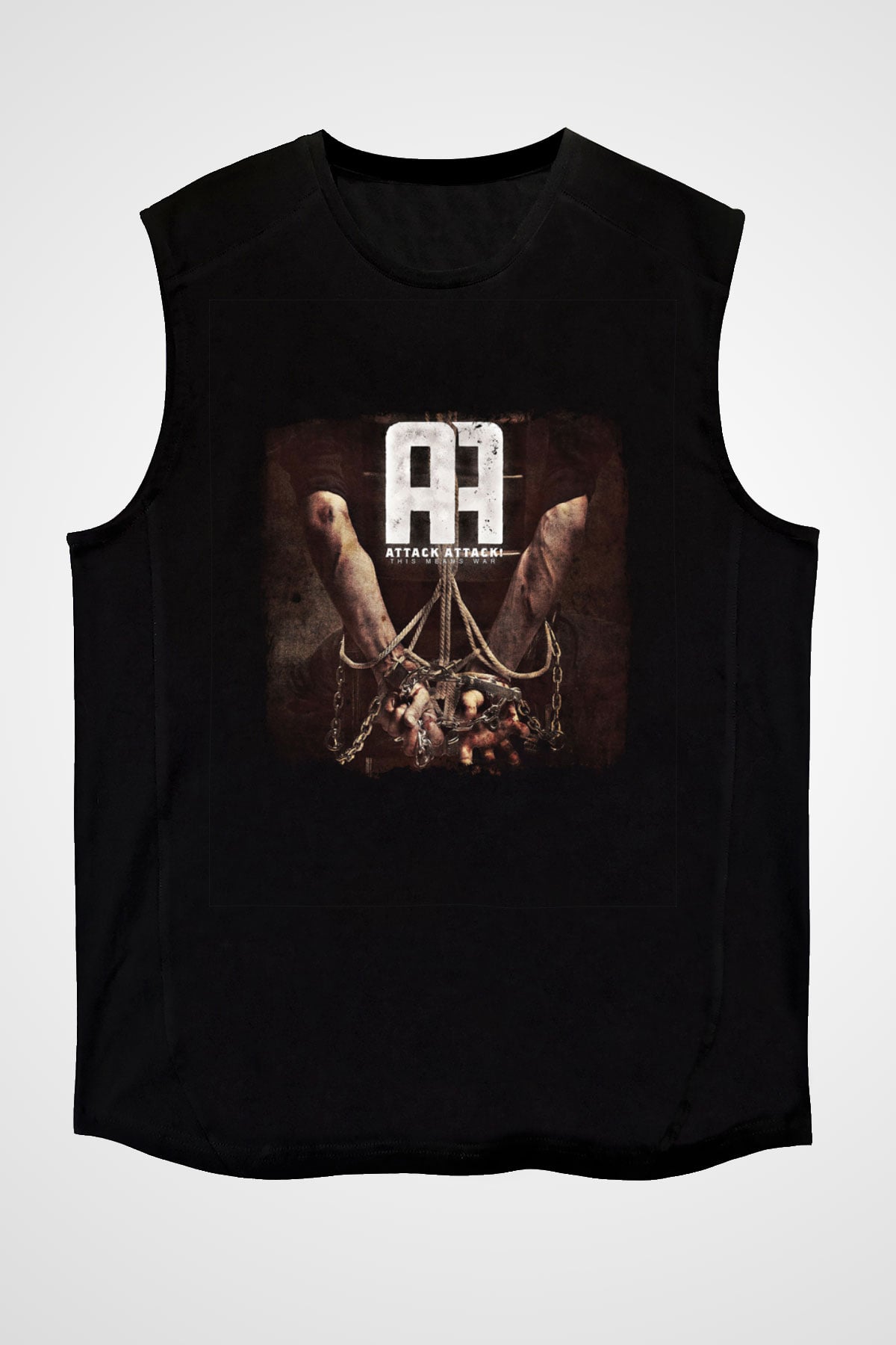 Attack Attack! Baskılı Unisex Siyah Kolsuz Tişört